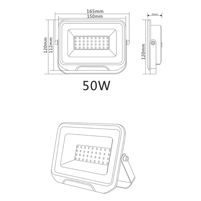זרקור מלבני שחור מוגן מים 50 ואט
