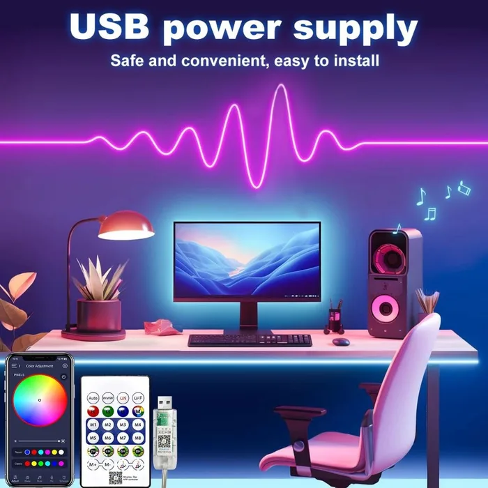 פס ניאון מחליף צבעים מוגן מים מופעל USB