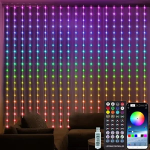 וילון לדים צבעוני מוגן מים. מופעל USB. עם שלט ובלוטוס - 3 על 3 מטר