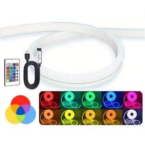 פס ניאון פלקס גמיש RGB עם שלט מוגן מים מופעל USB - אורך 5 מ'